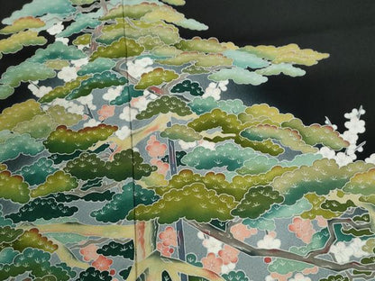 平和屋着物●京加賀友禅　松本健一　黒留袖　浜松梅文　正絹　逸品　CABK7763yc