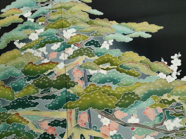 平和屋着物●京加賀友禅　松本健一　黒留袖　浜松梅文　正絹　逸品　CABK7763yc