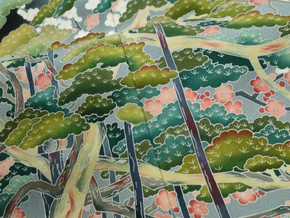 平和屋着物●京加賀友禅　松本健一　黒留袖　浜松梅文　正絹　逸品　CABK7763yc