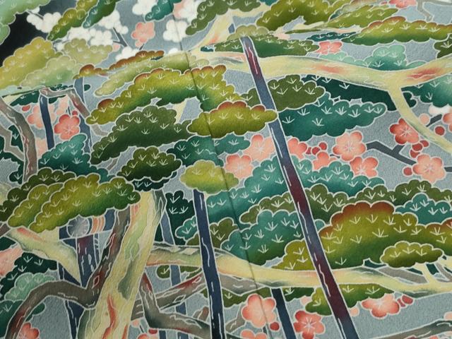 平和屋着物●京加賀友禅　松本健一　黒留袖　浜松梅文　正絹　逸品　CABK7763yc