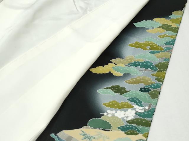 平和屋着物●京加賀友禅　松本健一　黒留袖　浜松梅文　正絹　逸品　CABK7763yc