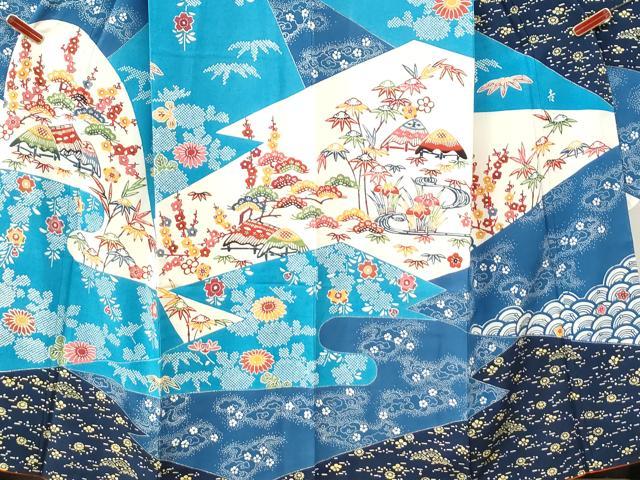 平和屋着物●和染紅型　栗山紅型　栗山吉三郎　振袖　遠山松竹梅風景文　正絹　逸品　CABK7768yc