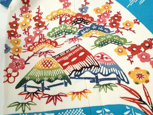 平和屋着物●和染紅型　栗山紅型　栗山吉三郎　振袖　遠山松竹梅風景文　正絹　逸品　CABK7768yc