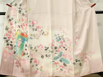 平和屋着物●人間国宝・羽田登喜男　訪問着　駒刺繍　尾長鳥枝花文　暈し染め　正絹　逸品　CABK7770yc