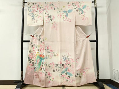 平和屋着物●人間国宝・羽田登喜男　訪問着　駒刺繍　尾長鳥枝花文　暈し染め　正絹　逸品　CABK7770yc