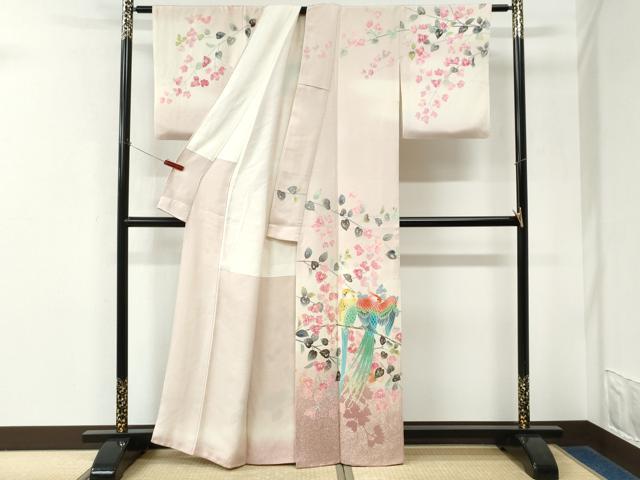 平和屋着物●人間国宝・羽田登喜男　訪問着　駒刺繍　尾長鳥枝花文　暈し染め　正絹　逸品　CABK7770yc
