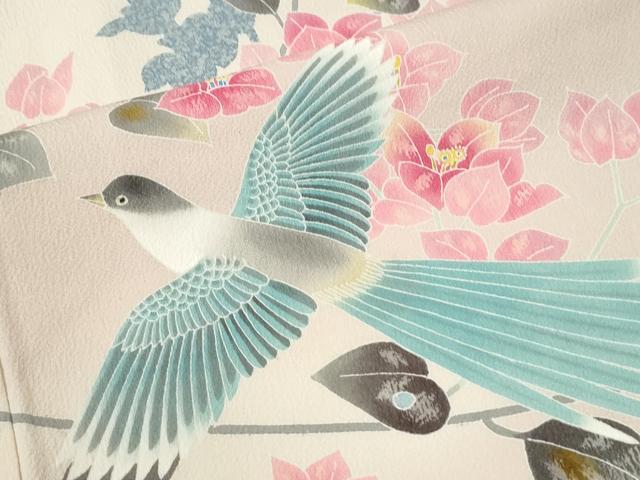 平和屋着物●人間国宝・羽田登喜男　訪問着　駒刺繍　尾長鳥枝花文　暈し染め　正絹　逸品　CABK7770yc