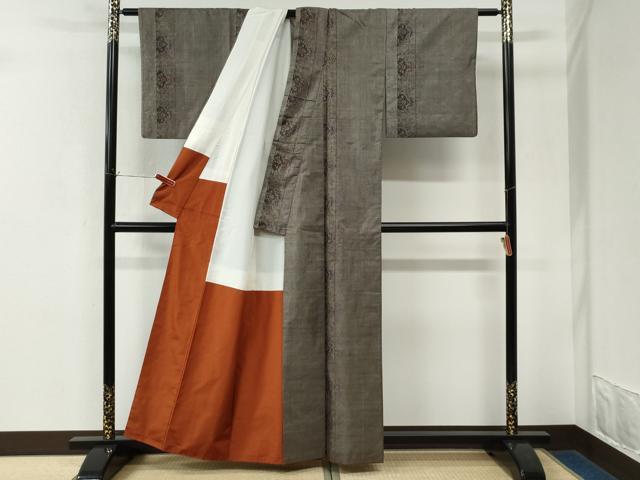 平和屋着物●本場大島紬　9マルキ　花唐草間道　正絹　逸品　CABK7773yc