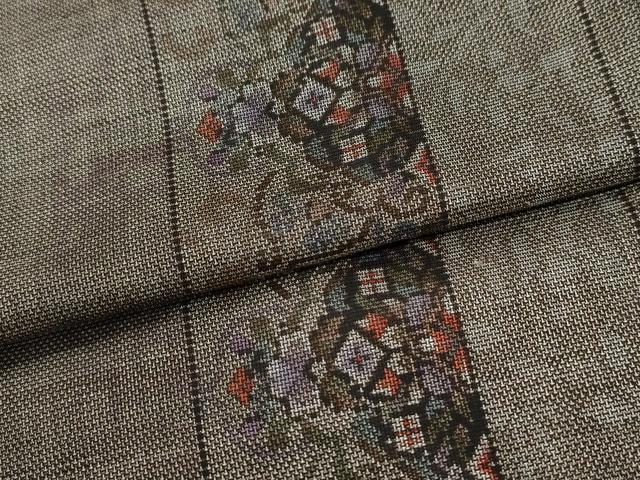 平和屋着物●本場大島紬　9マルキ　花唐草間道　正絹　逸品　CABK7773yc