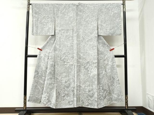 平和屋着物●山岡古都・古都染人　染織美術品　薬墨染　天目織　お召　吉祥花文　正絹　逸品　CABK7775yc