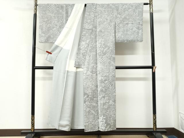平和屋着物●山岡古都・古都染人　染織美術品　薬墨染　天目織　お召　吉祥花文　正絹　逸品　CABK7775yc