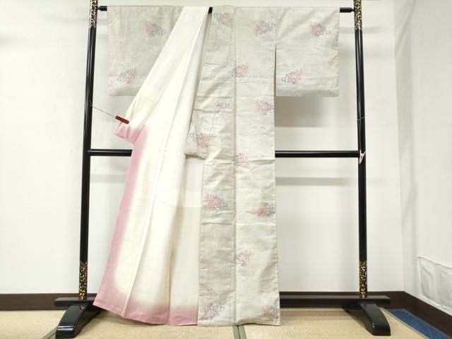平和屋着物●本場大島紬　白大島　9マルキ　総絣　檜扇鴛鴦花文　正絹　逸品　CABK7789yc