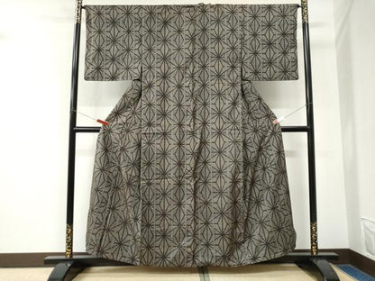平和屋着物●本場大島紬　割り込み絣　麻の葉文様　正絹　逸品　CABK7791yc