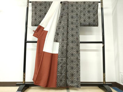平和屋着物●本場大島紬　割り込み絣　麻の葉文様　正絹　逸品　CABK7791yc