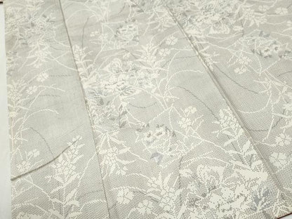 平和屋着物●本場大島紬　白大島　7マルキ　色紙草花文　正絹　逸品　CABK7796yc