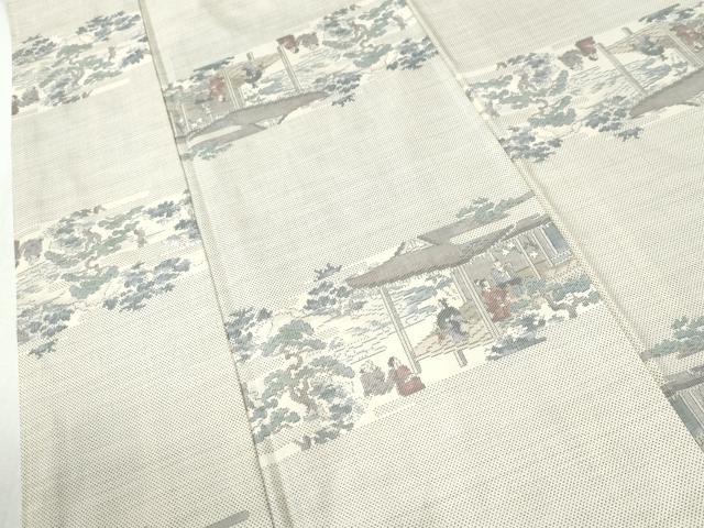 平和屋着物●本場大島紬　白大島　9マルキ　総絣　霞人物風景文　正絹　逸品　CABK7798yc