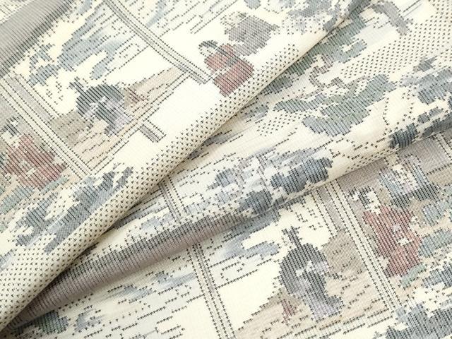 平和屋着物●本場大島紬　白大島　9マルキ　総絣　霞人物風景文　正絹　逸品　CABK7798yc