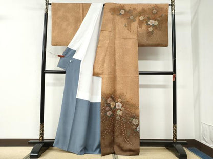 平和屋着物●訪問着　辻が花　絞り　暈し染め　金通し地　正絹　逸品　CABK7801yc