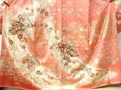 平和屋着物●豪華振袖　駒刺繍　扇面御所車舞花文　暈し染め　金彩　正絹　逸品　CABK7821yc