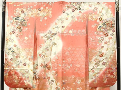 平和屋着物●豪華振袖　駒刺繍　扇面御所車舞花文　暈し染め　金彩　正絹　逸品　CABK7821yc