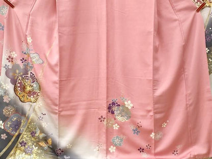 平和屋着物●豪華振袖　駒刺繍　霞花蝶文　暈し染め　金彩　京都きもの友禅扱い　正絹　逸品　CABK7824yc