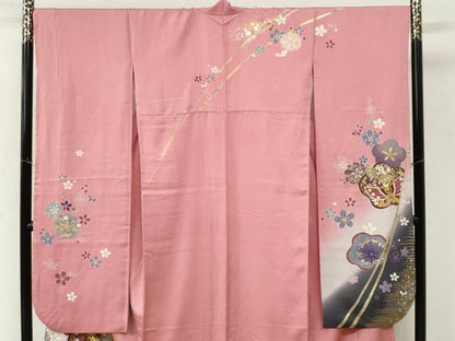 平和屋着物●豪華振袖　駒刺繍　霞花蝶文　暈し染め　金彩　京都きもの友禅扱い　正絹　逸品　CABK7824yc