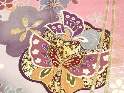平和屋着物●豪華振袖　駒刺繍　霞花蝶文　暈し染め　金彩　京都きもの友禅扱い　正絹　逸品　CABK7824yc