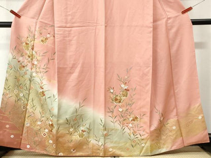 平和屋着物●訪問着　霞雪輪草花文　暈し染め　金彩　正絹　逸品　CABK7834yc