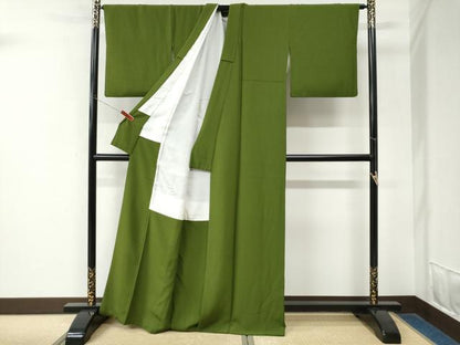 平和屋着物●本草木染作家　瑞寶　色無地　苔色　正絹　逸品　CABK7843yc
