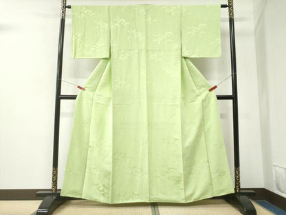 平和屋着物●上質な色無地　蜀江花松地紋　若菜色　正絹　逸品　CABK7845yc