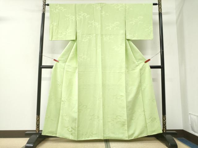 平和屋着物●上質な色無地　蜀江花松地紋　若菜色　正絹　逸品　CABK7845yc