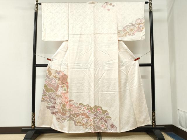 平和屋着物●訪問着　絞　刺繍　道長草花文　金彩　正絹　逸品　CABK7848yc
