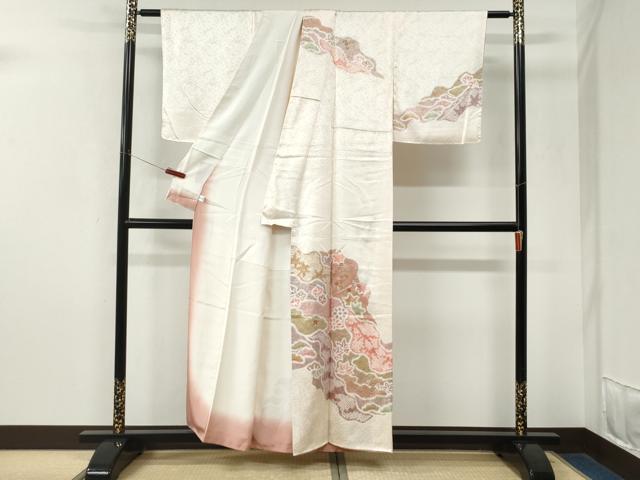 平和屋着物●訪問着　絞　刺繍　道長草花文　金彩　正絹　逸品　CABK7848yc