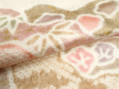 平和屋着物●訪問着　絞　刺繍　道長草花文　金彩　正絹　逸品　CABK7848yc