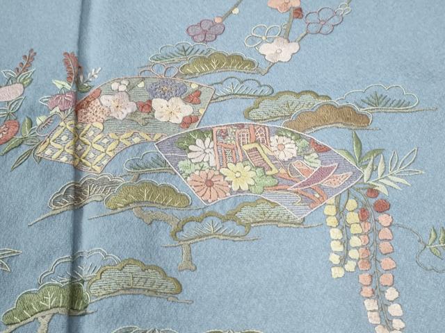 平和屋着物●訪問着　駒刺繍　地紙松竹梅吉祥花文　正絹　逸品　CABK7865yc