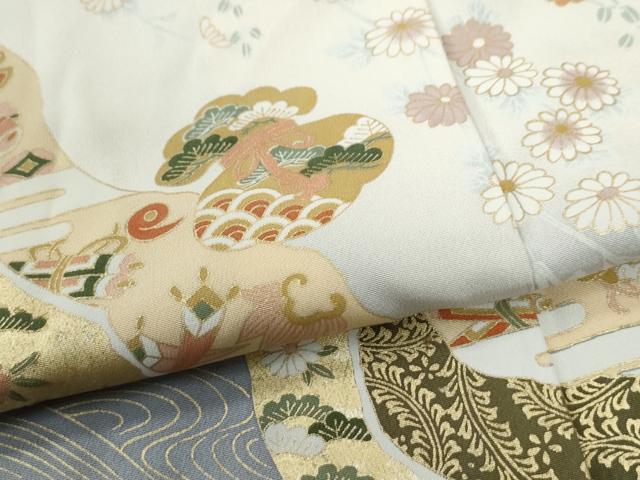 平和屋着物●訪問着　駒刺繍　宝尽くし舞花文　暈し染め　金彩　正絹　逸品　CABK7896yc