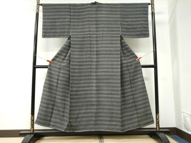 平和屋着物●江戸小紋　作家物　横段花文　黒地　正絹　逸品　未使用　CABK7898yc