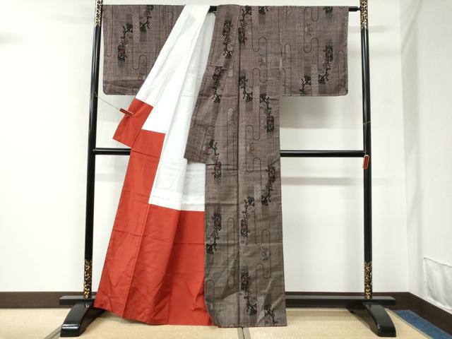 平和屋着物●本場大島紬　7マルキ　エ霞吉祥草花文　正絹　逸品　未使用　CABK7901yc