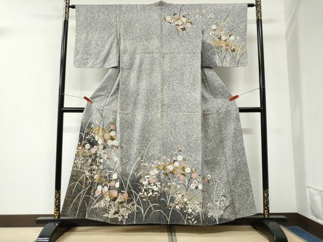 平和屋着物●訪問着　霞籬草花文　たたき染め　金彩　正絹　逸品　未使用　CABK7906yc