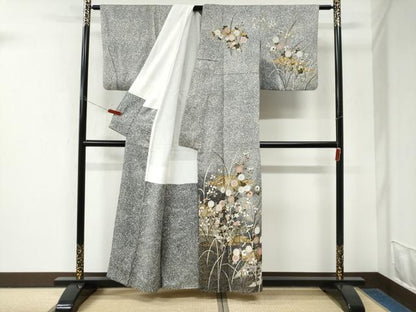 平和屋着物●訪問着　霞籬草花文　たたき染め　金彩　正絹　逸品　未使用　CABK7906yc