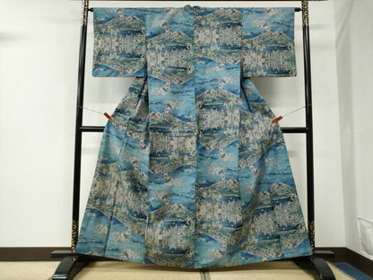 平和屋着物●都喜ヱ門　本場大島紬　7マルキ　総絣　遠山風景文　藤絹織物謹製　正絹　逸品　CABK7908yc
