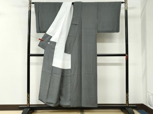 平和屋着物●伝統工芸師　服部光擴　江戸小紋　松皮菱　黒地　正絹　逸品　CABK7910yc