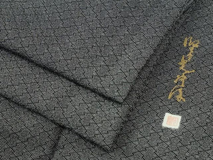 平和屋着物●伝統工芸師　服部光擴　江戸小紋　松皮菱　黒地　正絹　逸品　CABK7910yc