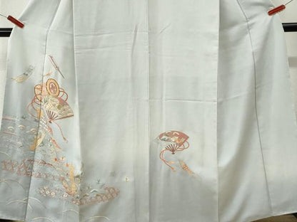 平和屋着物●中国三大刺繍　スワトウ刺繍　総刺繍　訪問着　短冊扇面露芝吉祥文　金糸　正絹　逸品　CABK7913yc