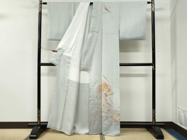 平和屋着物●中国三大刺繍　スワトウ刺繍　総刺繍　訪問着　短冊扇面露芝吉祥文　金糸　正絹　逸品　CABK7913yc