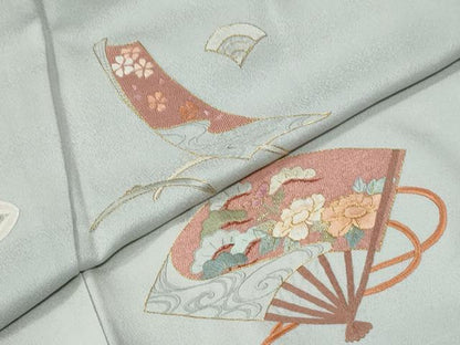 平和屋着物●中国三大刺繍　スワトウ刺繍　総刺繍　訪問着　短冊扇面露芝吉祥文　金糸　正絹　逸品　CABK7913yc