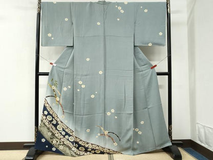 平和屋着物●訪問着　竜田川梅花文　暈し染め　金彩　正絹　逸品　CABK7914yc