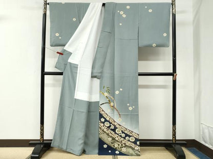平和屋着物●訪問着　竜田川梅花文　暈し染め　金彩　正絹　逸品　CABK7914yc