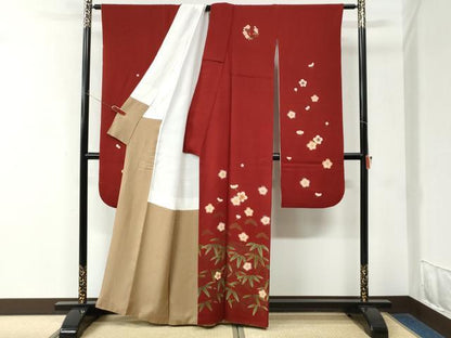 平和屋着物●こむさでもーど・COMME CA DU MODE　振袖　松竹梅　金彩　鬼しぼ縮緬　正絹　逸品　CABK7918yc