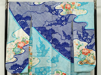 平和屋着物●豪華振袖　総絞り　駒刺繍　牡丹花文　金彩　正絹　逸品　CABK7936yc